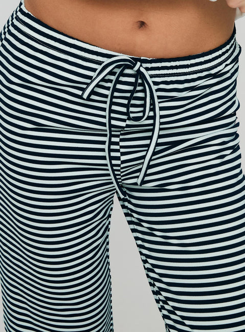 back view of model wearing Princess Polly Alfreda Jersey Pant Navy Stripe High Waisted Pants 