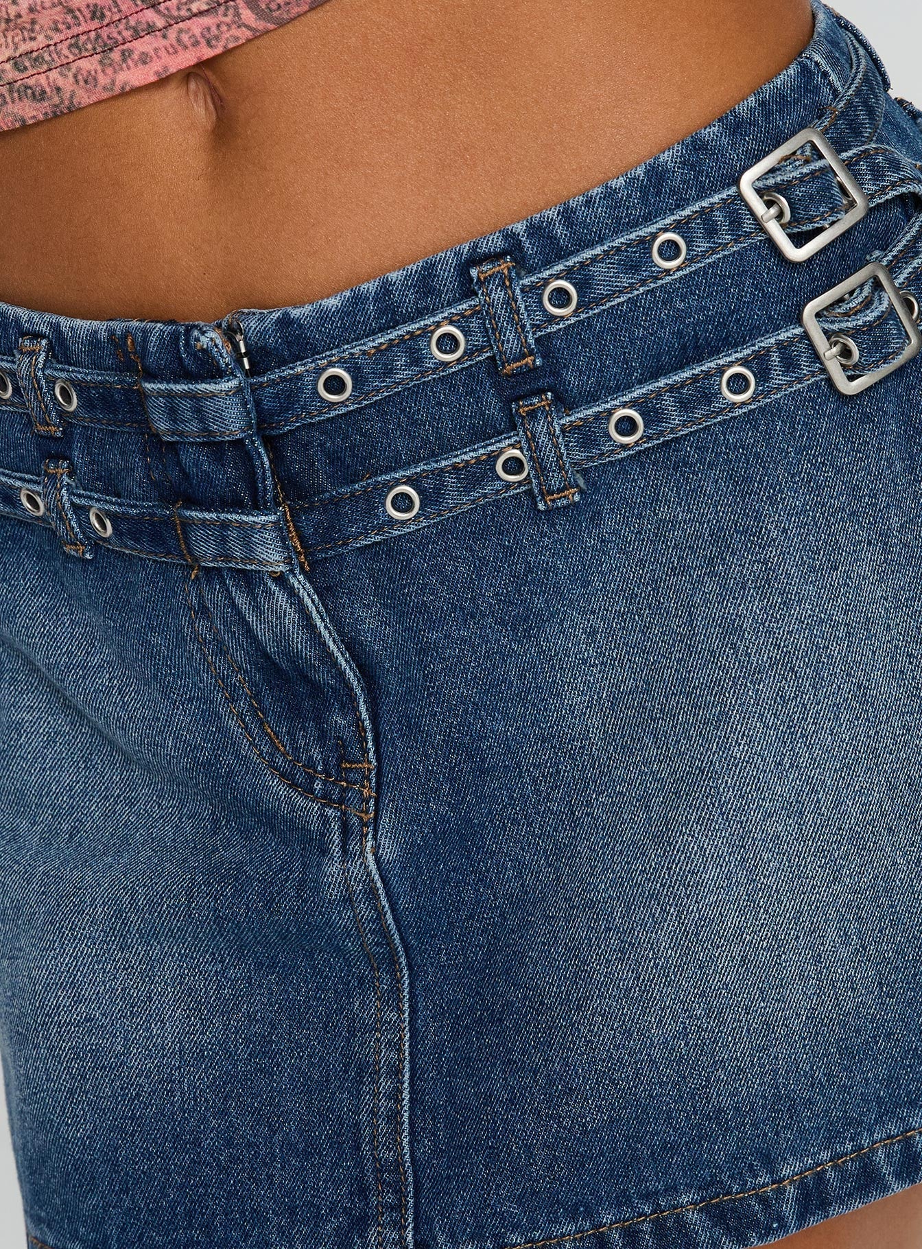 product Princess Polly Baccarat Belted Denim Mini Skirt Mid Blue Wash Mini Skirts 