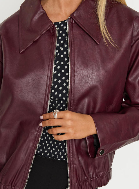 Big Reveal Faux Leather Jacket Burgundy