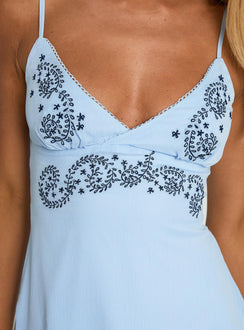 Butterfly Kisses Embroidered Mini Dress Blue