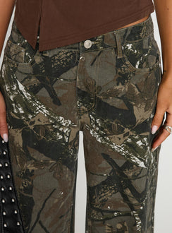 back view of model wearing Princess Polly Raiders Cargo Pant Camouflage Low Rise Jeans 