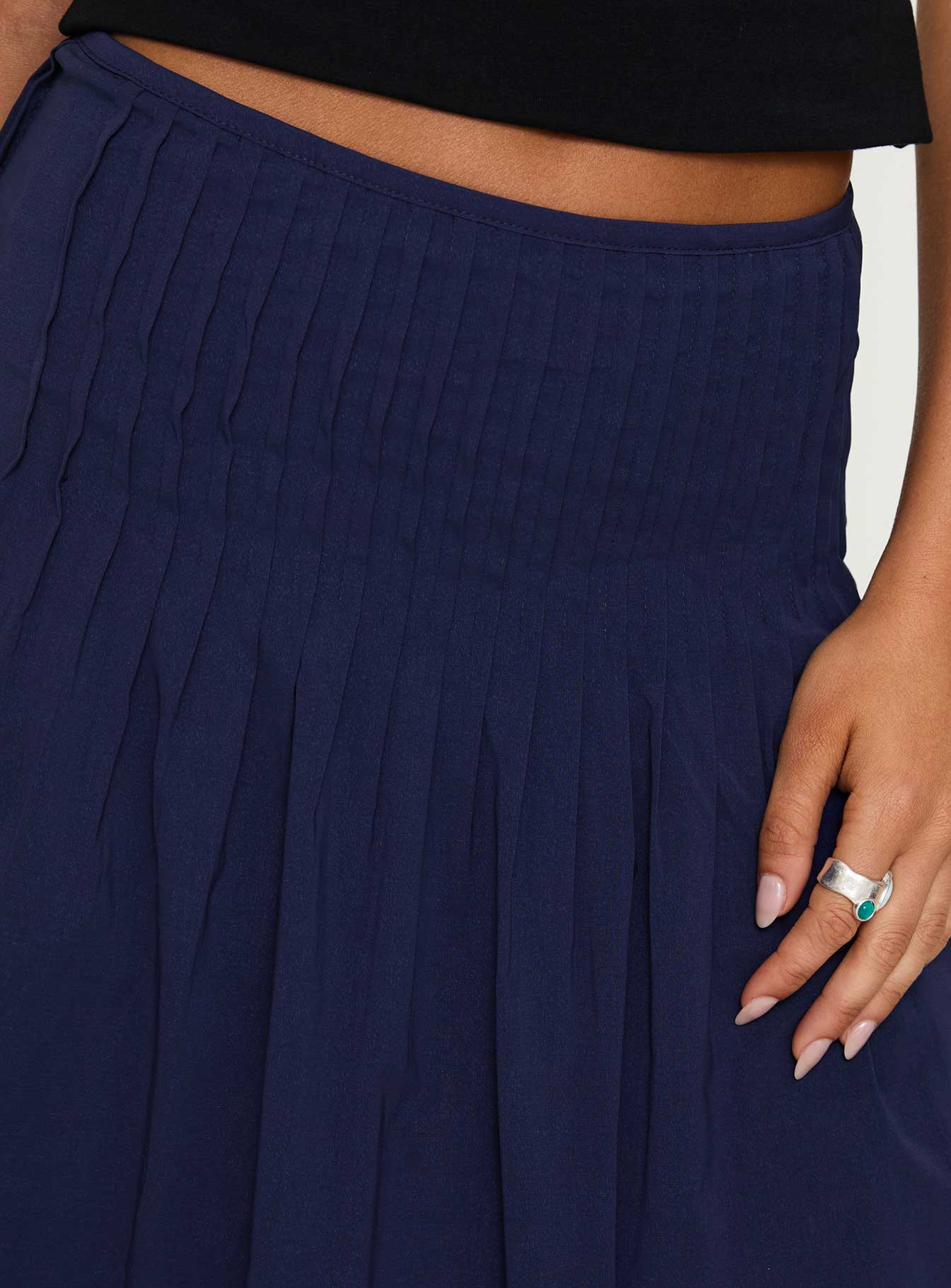 product Princess Polly Elaila Pleat Midi Skirt Navy Midi Skirts 