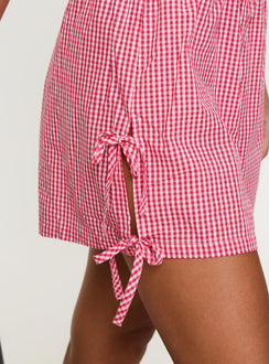 Mailee Bow Tie Shorts Red Check