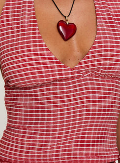 product Princess Polly Whimsy Halter Top Red Gingham Sleeveless Plunger 