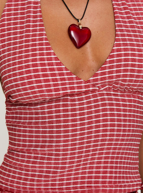 product Princess Polly Whimsy Halter Top Red Gingham Sleeveless Plunger 