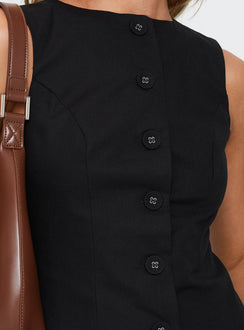 back view of model wearing Princess Polly Common Sense Mini Dress Black Crew Neck 