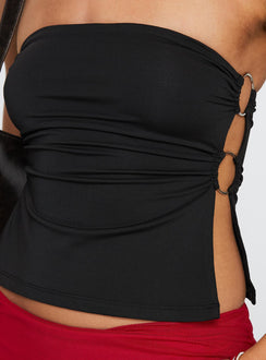 back view of model wearing Princess Polly Round The World Strapless Top Black Sleeveless straight 