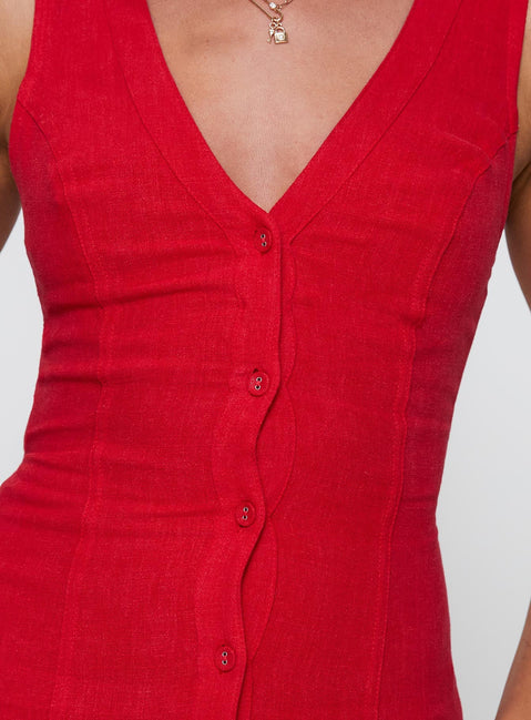 Summer Season Linen Blend Maxi Dress Red