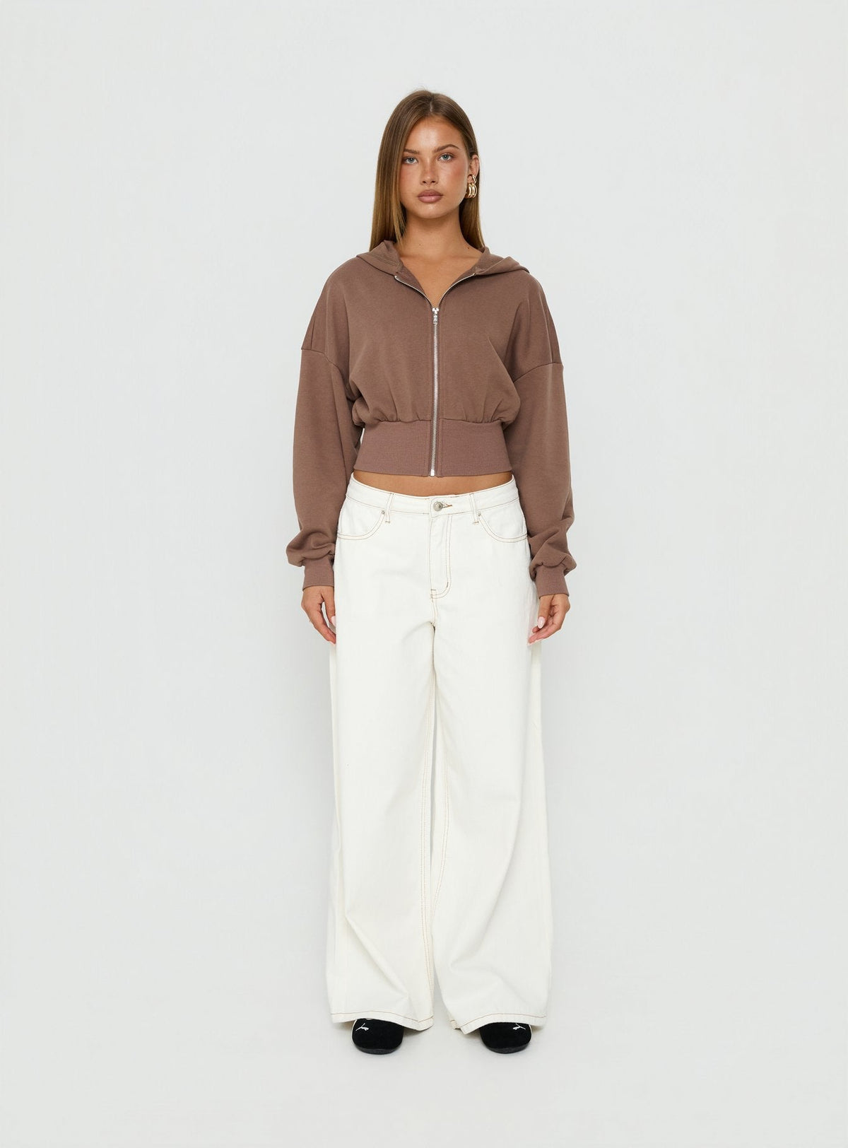 Naylor Mid Rise Wide Leg Jeans Cream