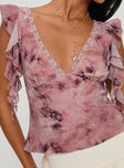 Top  V neckline, floral print, lace trim, frill detail, invisible zip fastening Non-stretch material, fully lined 