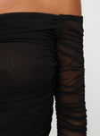Black off the shoulder long sleeve top Ruching detail throughout