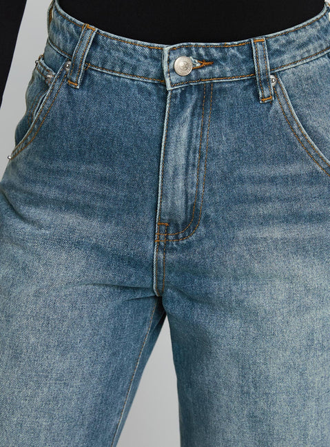 product Princess Polly Sacramento Straight Leg Jeans Mid Blue Denim High Waisted 