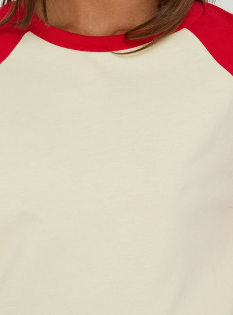 Settle Down Long Sleeve Raglan Top Lemon / Red