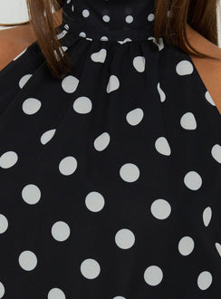 Pure Attraction High Neck Playsuit Black Polka Dot
