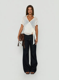 Myaa Chiffon Collared Short Sleeve Wrap Top Cream