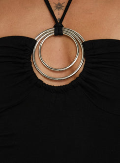 Betsey Ring Detail Tie Neck Dress Black