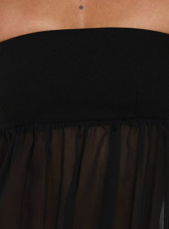 Howland Strapless Sheer Blouson Mini Dress Black
