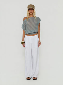 Lindenn Off Shoulder Sheer Top Grey Stripe