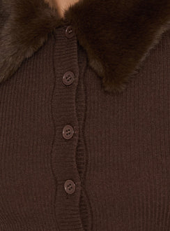 Chiqueeta Faux Fur Trim Knit Cardigan Chocolate