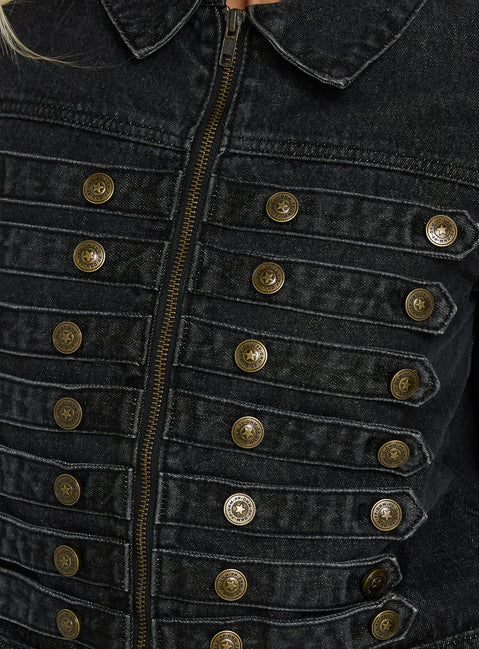 Kingstonn Military Denim Jacket Washed Black