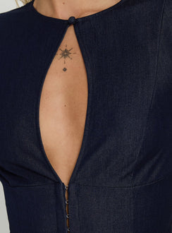 Hazalie Keyhole Detail Cap Sleeve Top Blue Denim