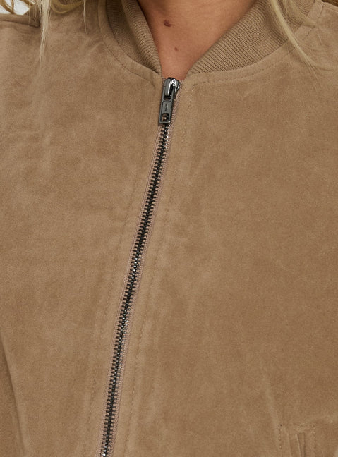 Mastery Faux Suede Bomber Jacket Taupe