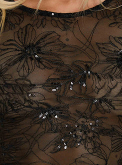 Hayess Sheer Embroidered Top Black