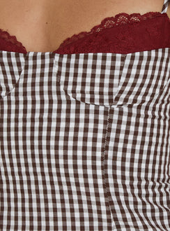 Baby Steps Spliced Bust Detail Cami Top Brown Gingham