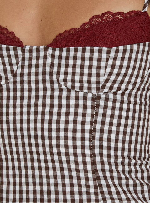 Baby Steps Spliced Bust Detail Cami Top Brown Gingham