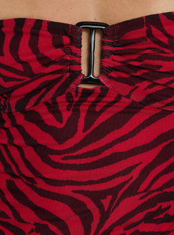 Cielo Mesh Halter Mini Dress Red Zebra