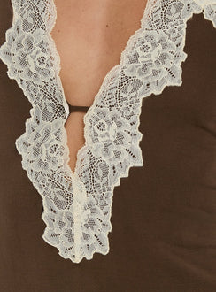 Veyda Lace Trim Mini Dress Chocolate / Cream