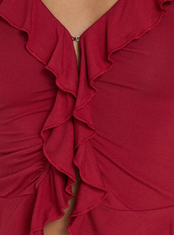 Daizia Frill Jersey Blouse Red