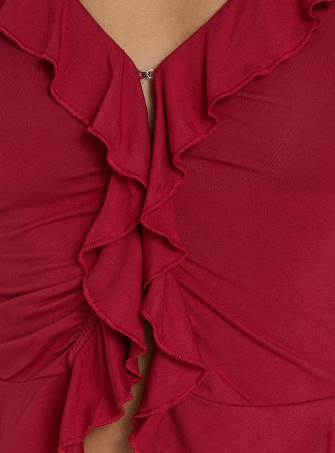 Daizia Frill Jersey Blouse Red