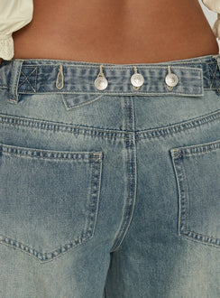 Karlos Low Rise Cinched Baggy Jeans Vintage Mid Blue Wash