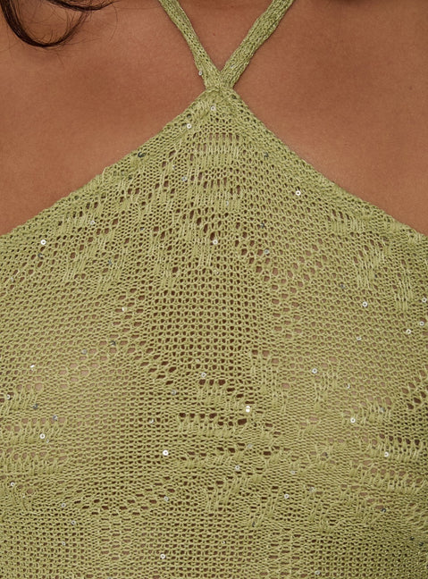 Masina Arrowneck Fringe Detail Top Green