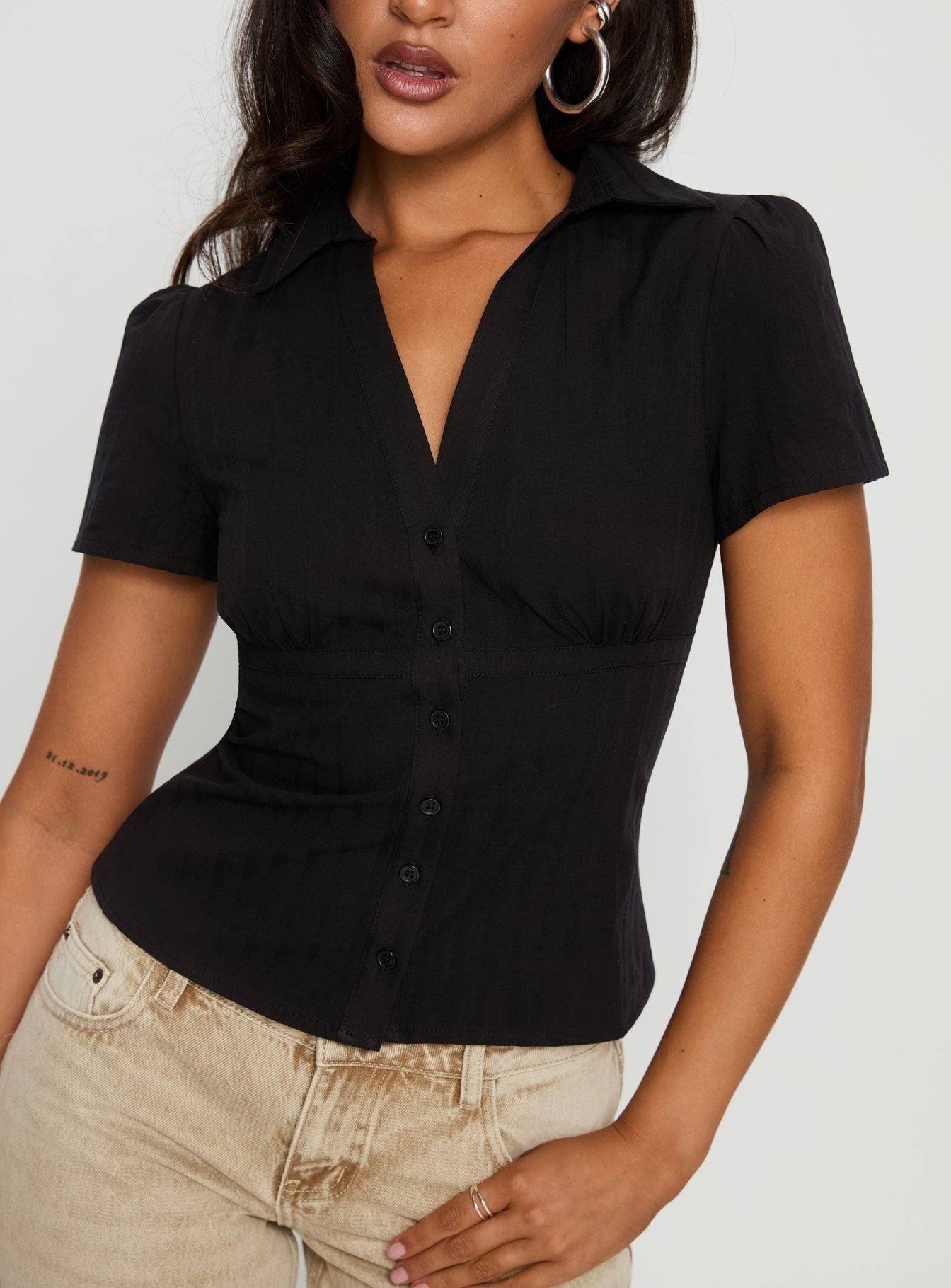 What A Show Button Up Top Black