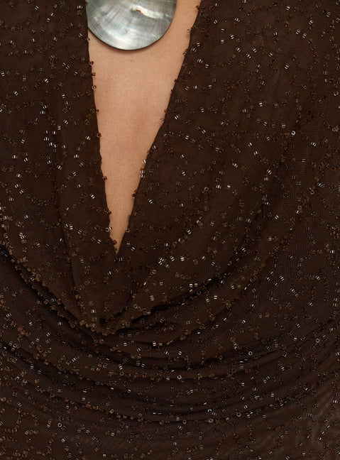 Auralie Plunge Neck Halter Top Brown
