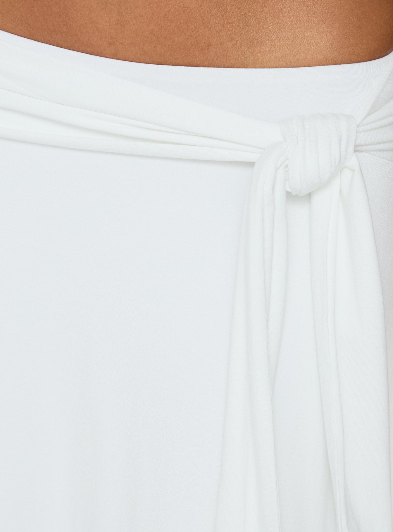 Soft Focus Tie Waist Midi Skirt White
