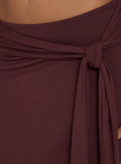 Featuring the Soft Focus Tie Waist Midi Skirt Plum Noir womens-skirts with relaxed fit Princess Polly