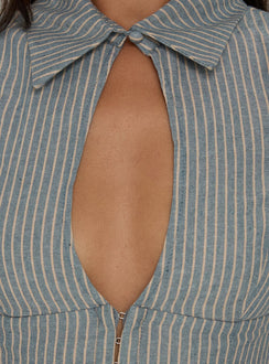 Yalanda Cut Out Collared Top Multi Stripe