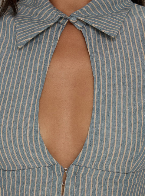Yalanda Cut Out Collared Top Multi Stripe
