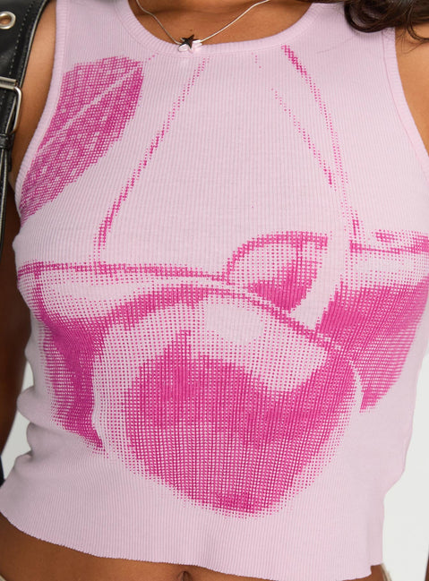 Halftone Cherry Graphic Top Pink