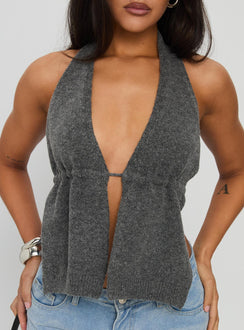 Addilyn Knit Halter Top Dark Grey