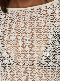 Lisella Long Sleeve Crochet Mini Dress Cream
