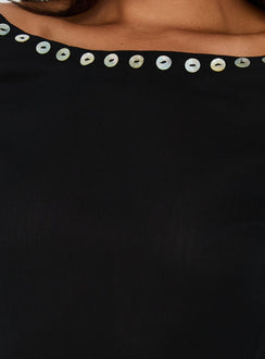 Novare Chiffon Long Sleeve Button Detail Top Black