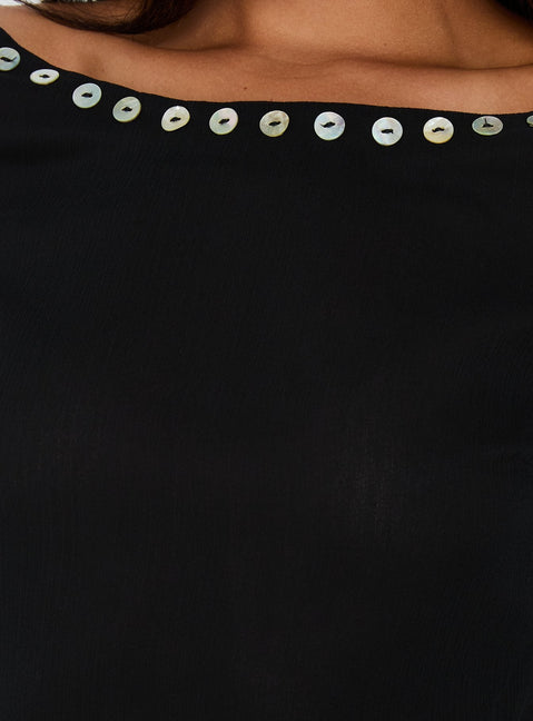 Novare Chiffon Long Sleeve Button Detail Top Black