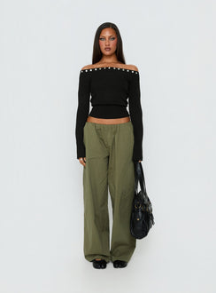 Miralys Off Shoulder Long Sleeve Knit Top Black