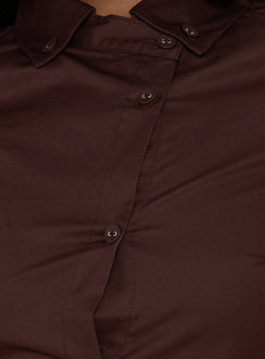 Naomee Asymmetrical Collared Short Sleeve Top Chocolate