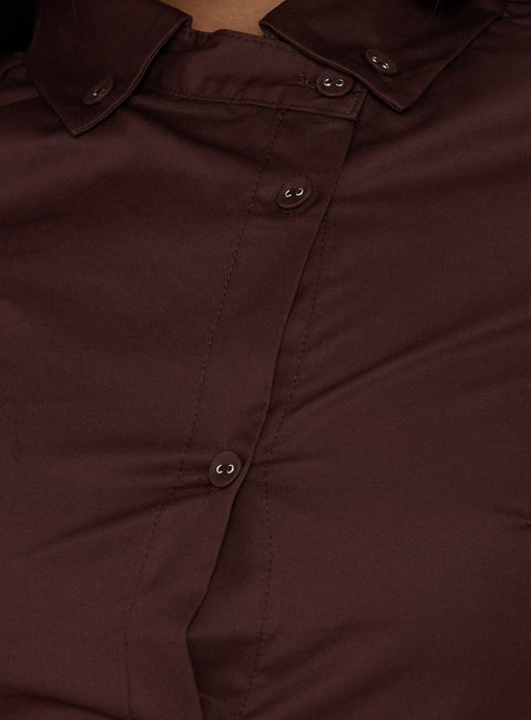 Naomee Asymmetrical Collared Short Sleeve Top Chocolate