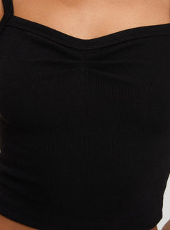product Princess Polly Essentials Ruched Rib Cami Top Black Sleeveless Sweetheart 